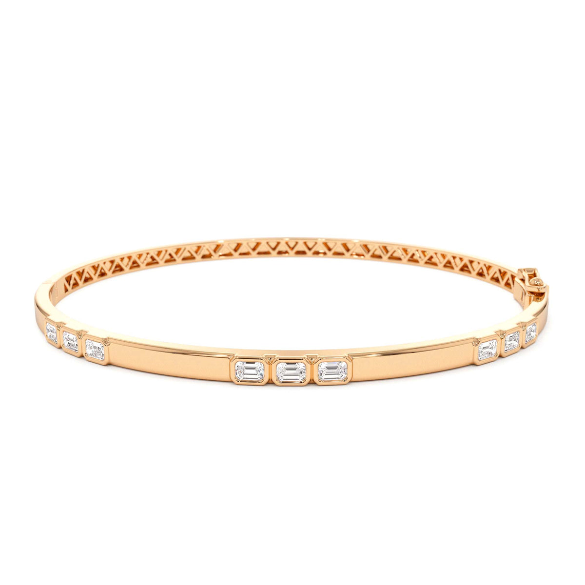 Emerald Cut Bezel Setting Bangle in 14K Gold — view 5