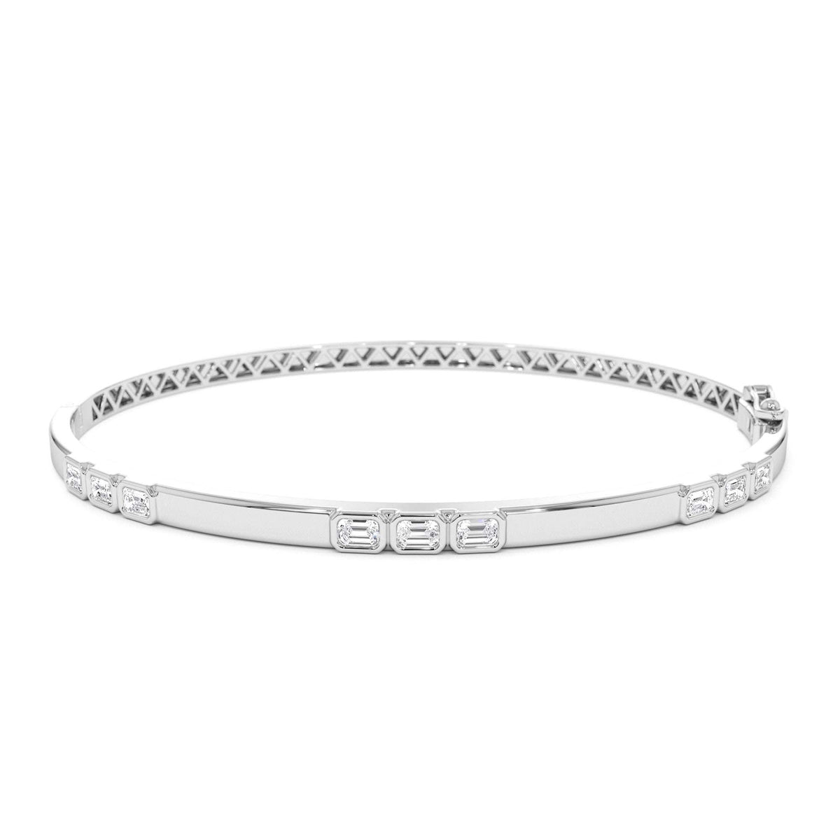 Emerald Cut Bezel Setting Bangle in 14K Gold — view 4