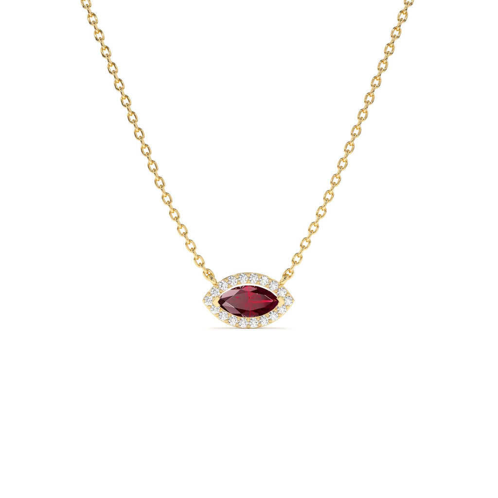 Marquise Ruby with Halo Diamond Setting in 14K Gold — view 1