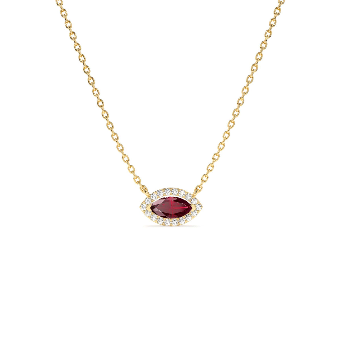 Marquise Ruby with Halo Diamond Setting in 14K Gold — view 1