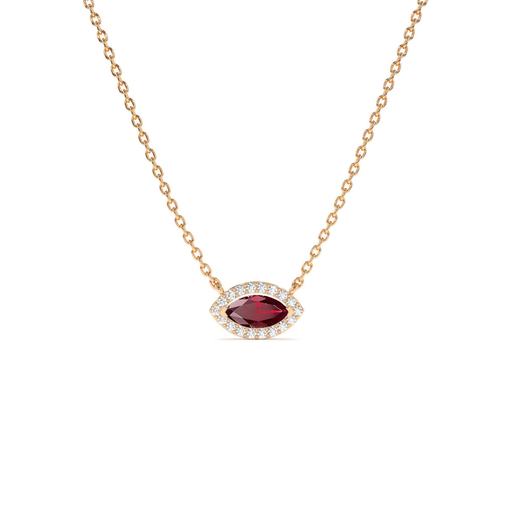 Marquise Ruby with Halo Diamond Setting in 14K Gold — view 4