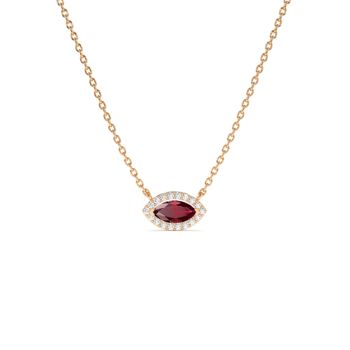 Marquise Ruby with Halo Diamond Setting in 14K Gold — view 4