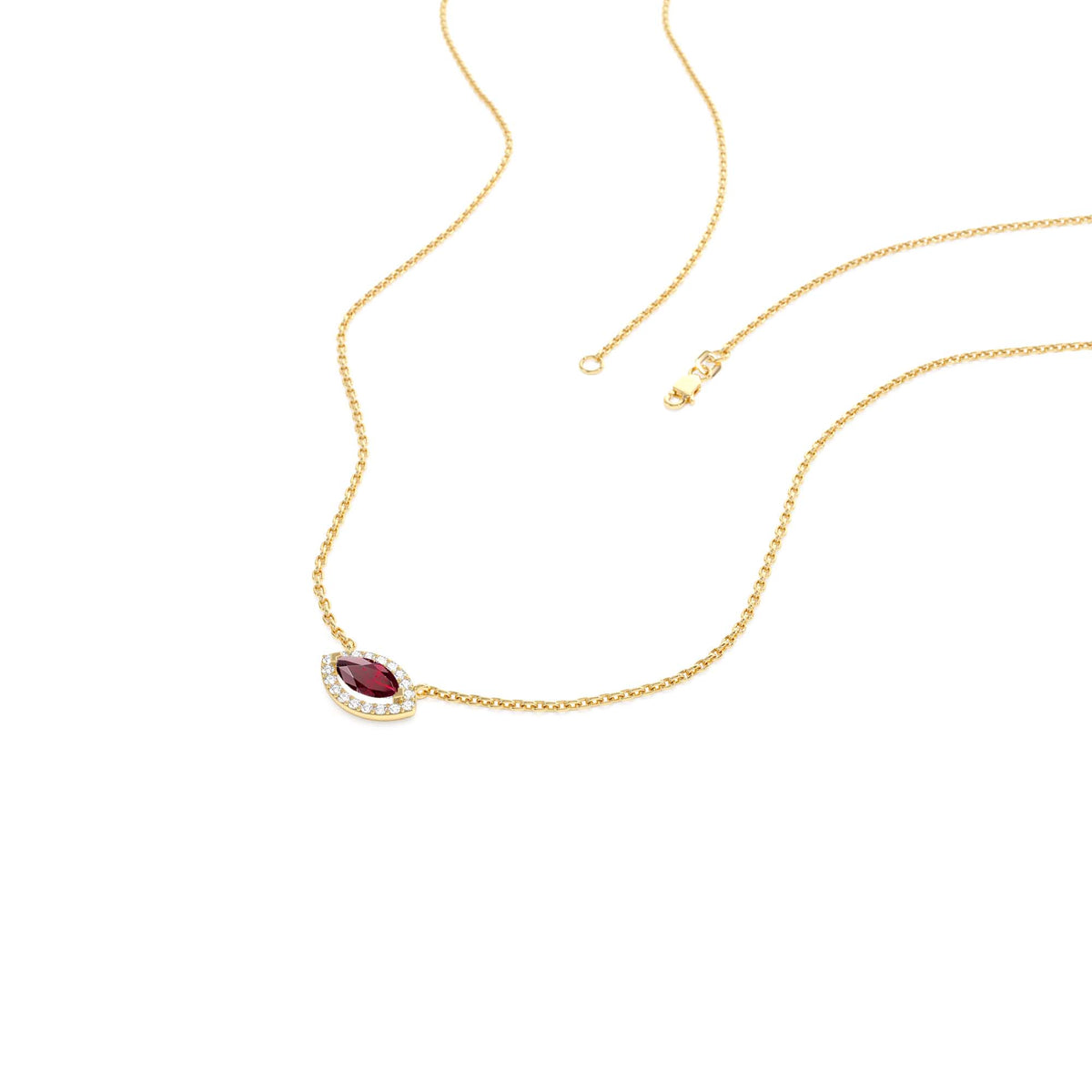 Marquise Ruby with Halo Diamond Setting in 14K Gold — view 2