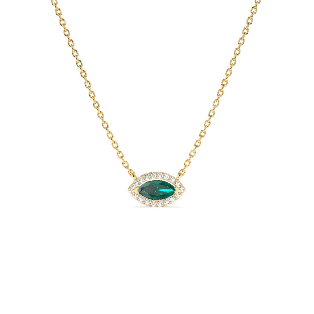 Marquise Emerald with Halo Diamond Setting in 14K Gold — view 1