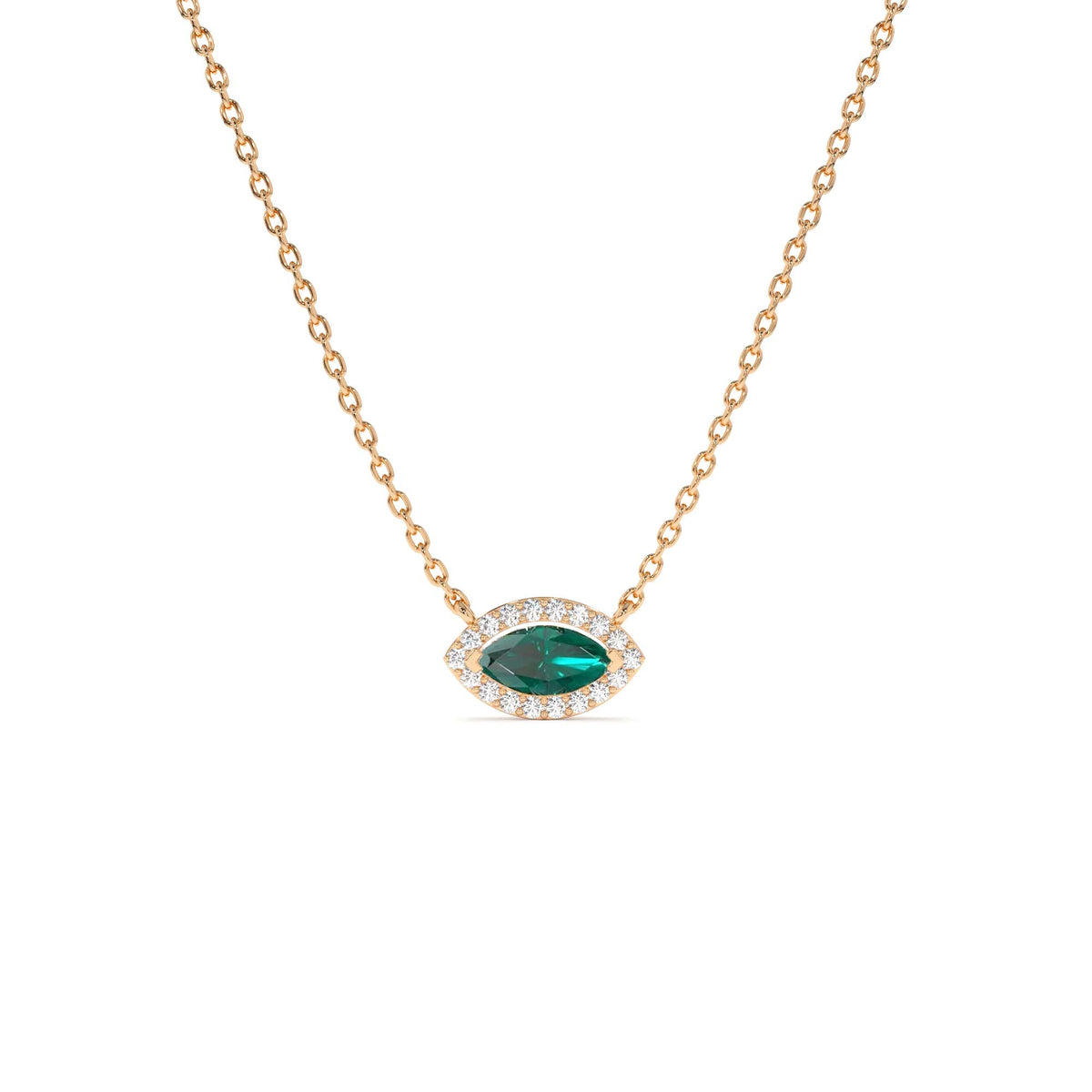 Marquise Emerald with Halo Diamond Setting in 14K Gold — view 4