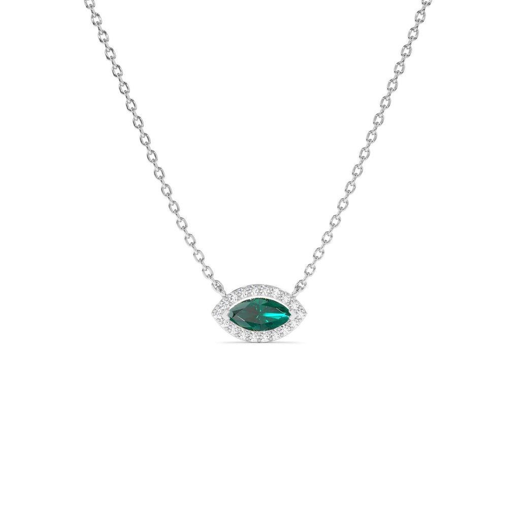 Marquise Emerald with Halo Diamond Setting in 14K Gold — view 3