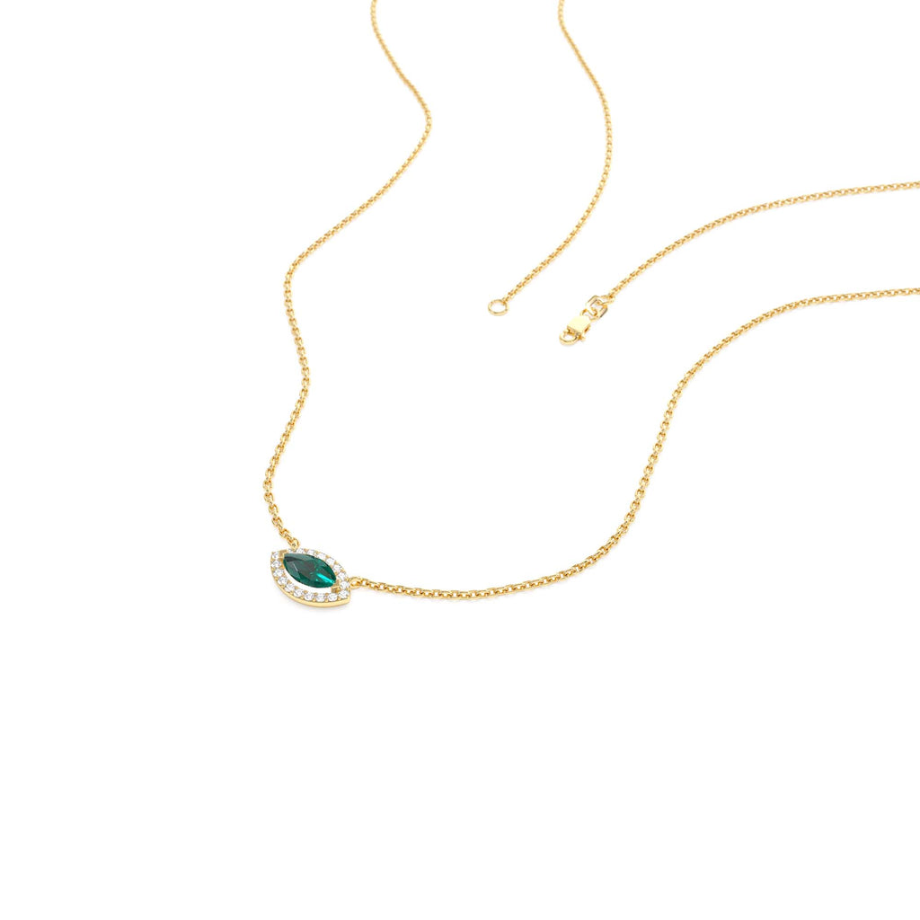 Marquise Emerald with Halo Diamond Setting in 14K Gold — view 2