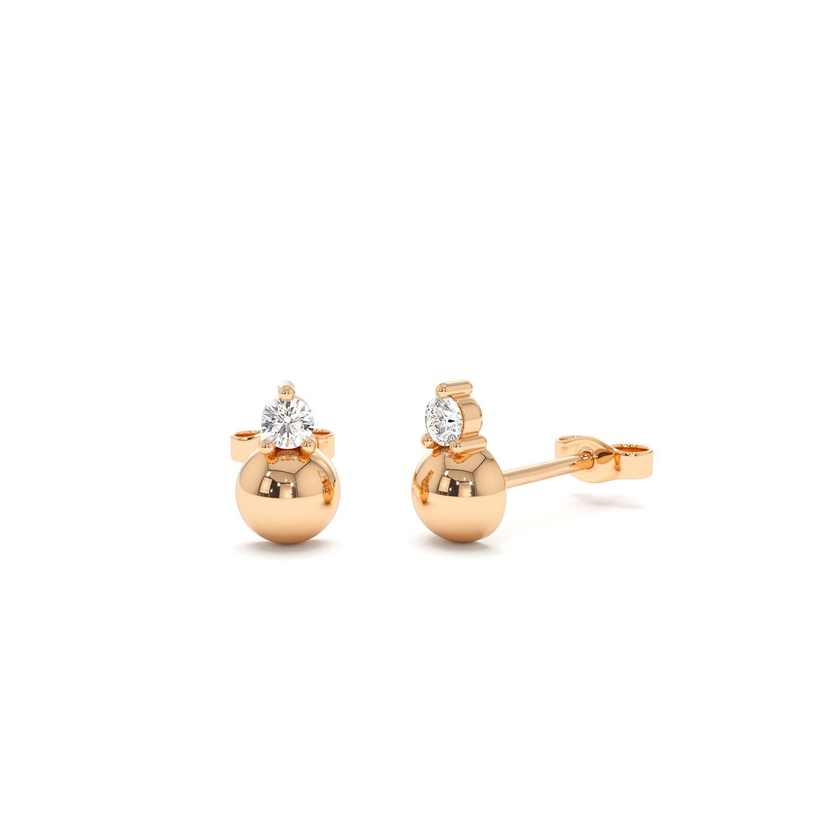 Diamond Ball Studs in 14K Gold — view 4