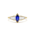 Marquise Shape Sapphire Ring with Baguette Accents in 14K Gold — view 1