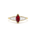 Marquise Shape Ruby Ring with Baguette Accents in 14K Gold — view 1