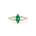Marquise Shape Emerald Ring with Baguette Accents in 14K Gold — view 1