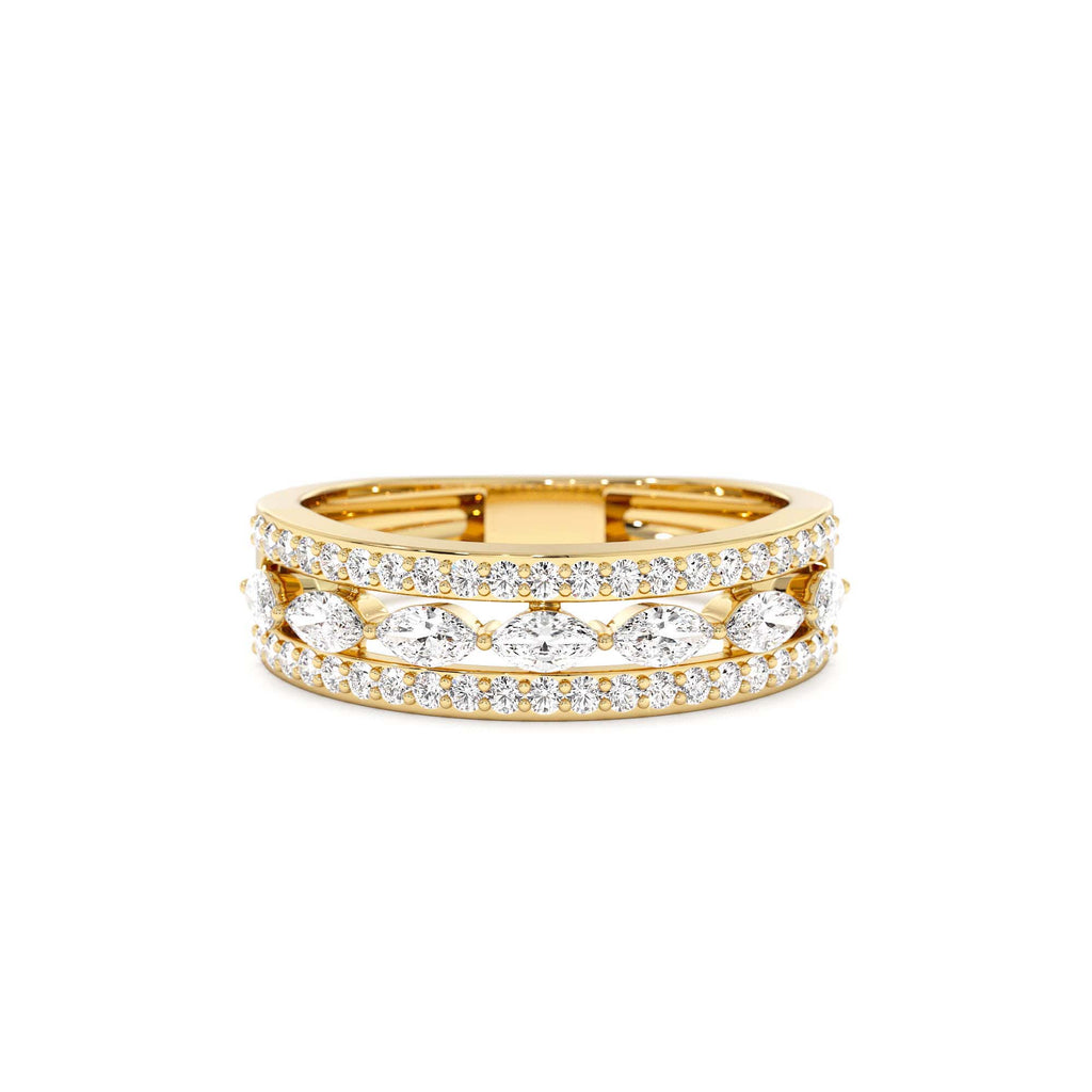 Multi-Band Marquise and Round Diamond Ring in 14K Gold — view 1