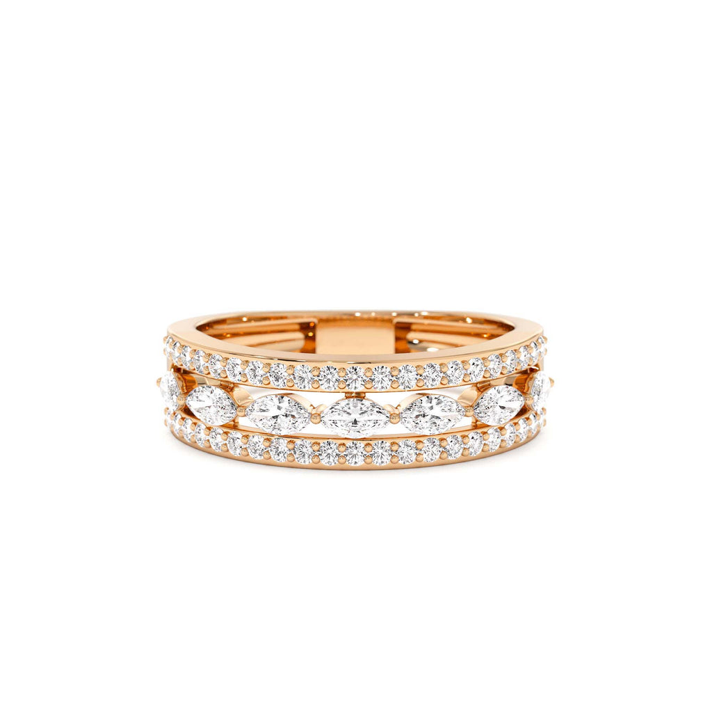 Multi-Band Marquise and Round Diamond Ring in 14K Gold — view 5