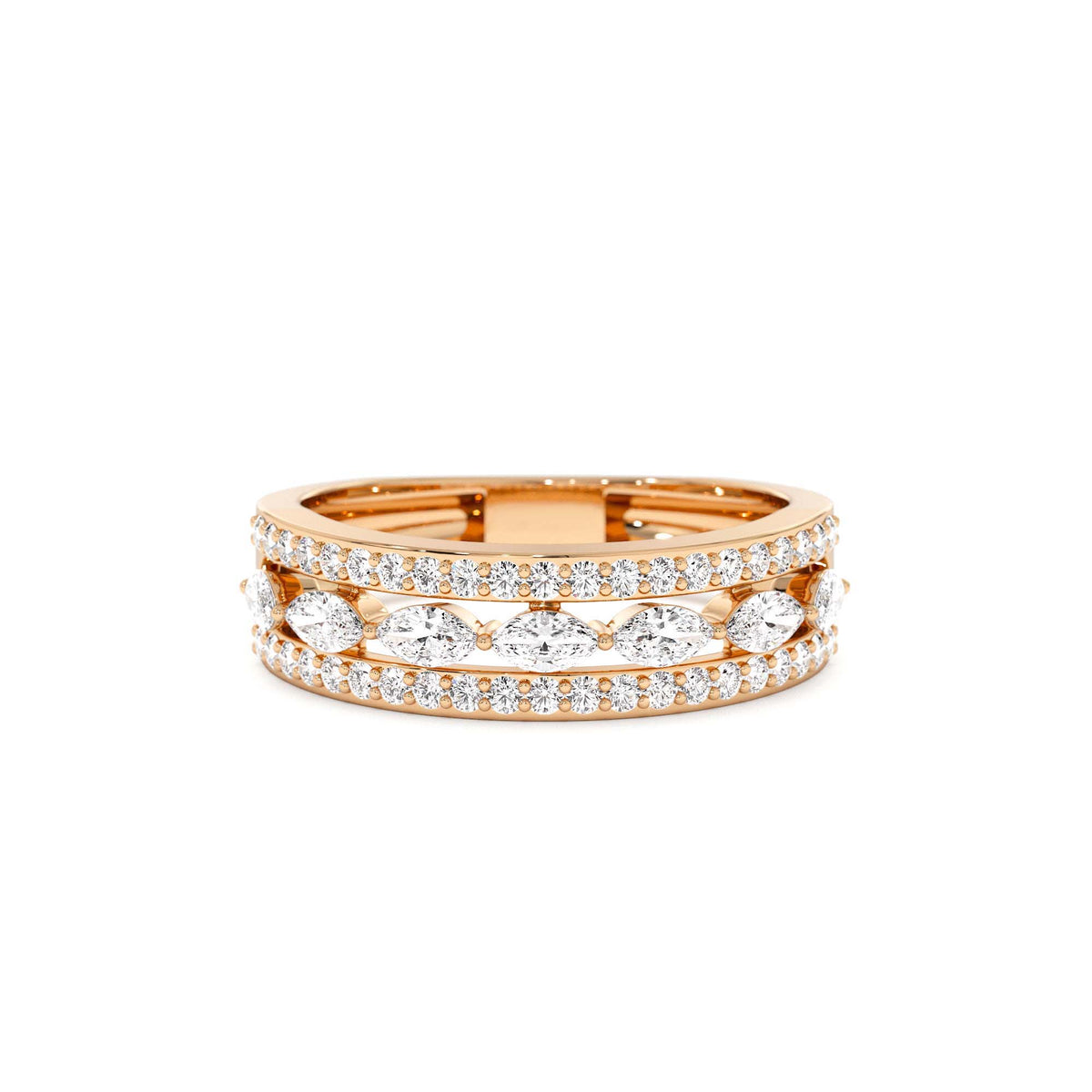 Multi-Band Marquise and Round Diamond Ring in 14K Gold — view 5
