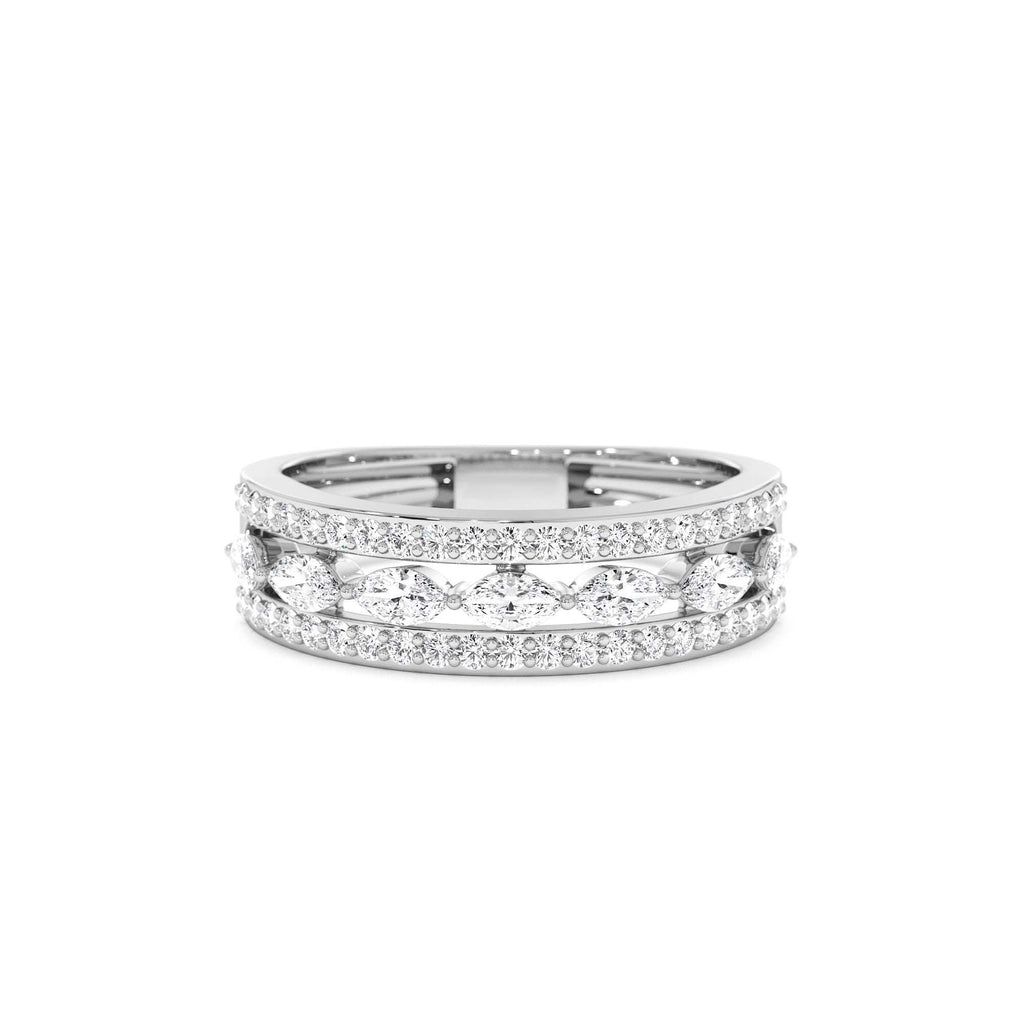 Multi-Band Marquise and Round Diamond Ring in 14K Gold — view 4