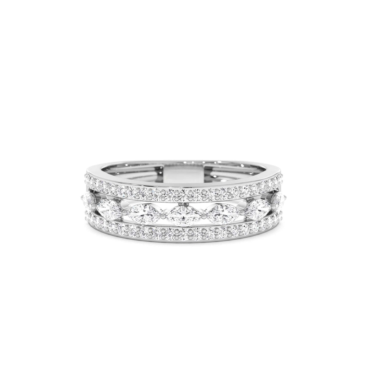 Multi-Band Marquise and Round Diamond Ring in 14K Gold — view 4