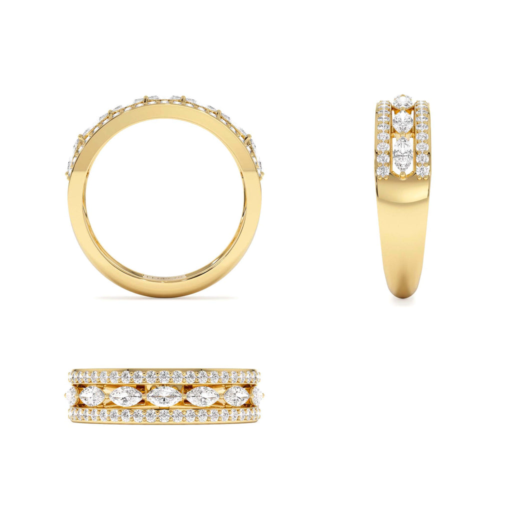 Multi-Band Marquise and Round Diamond Ring in 14K Gold — view 3