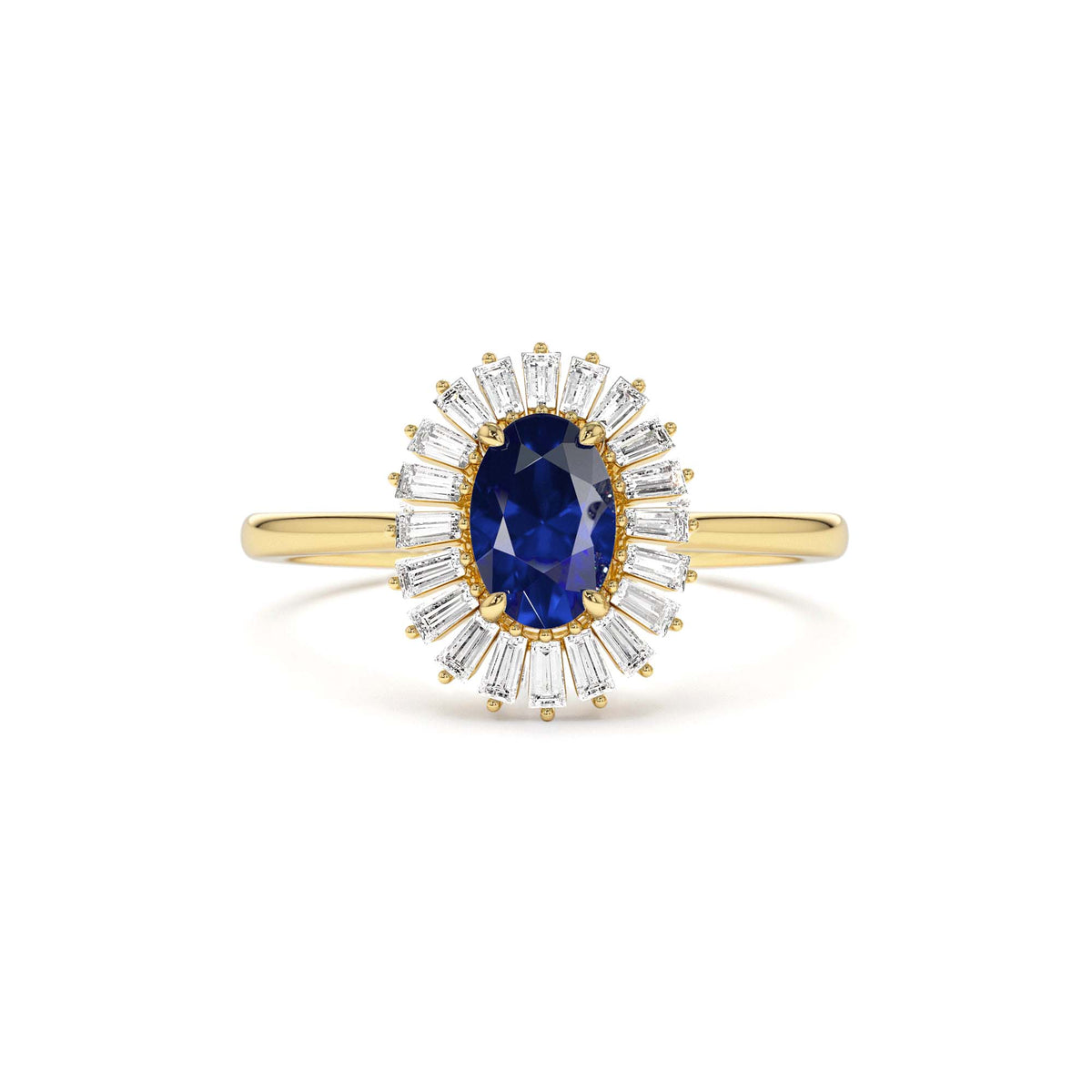 Baguette Diamond Ballerina Oval Sapphire Ring in 14K Gold — view 1