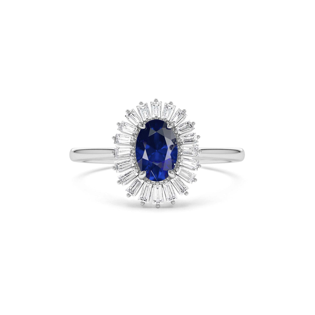 Baguette Diamond Ballerina Oval Sapphire Ring in 14K Gold — view 3