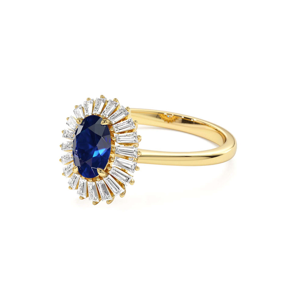 Baguette Diamond Ballerina Oval Sapphire Ring in 14K Gold — view 2