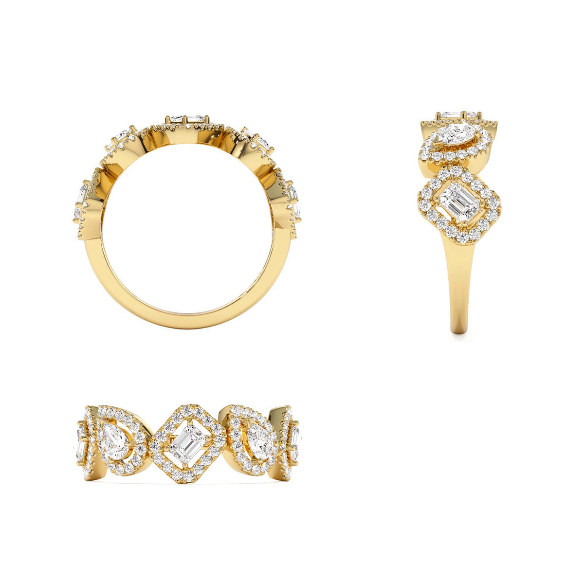 Multi-Shaped Diamond Band in 14K Gold — view 3