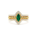 Marquise Shaped Emerald Ring with Nesting Diamond Bands in 14K Gold — view 1