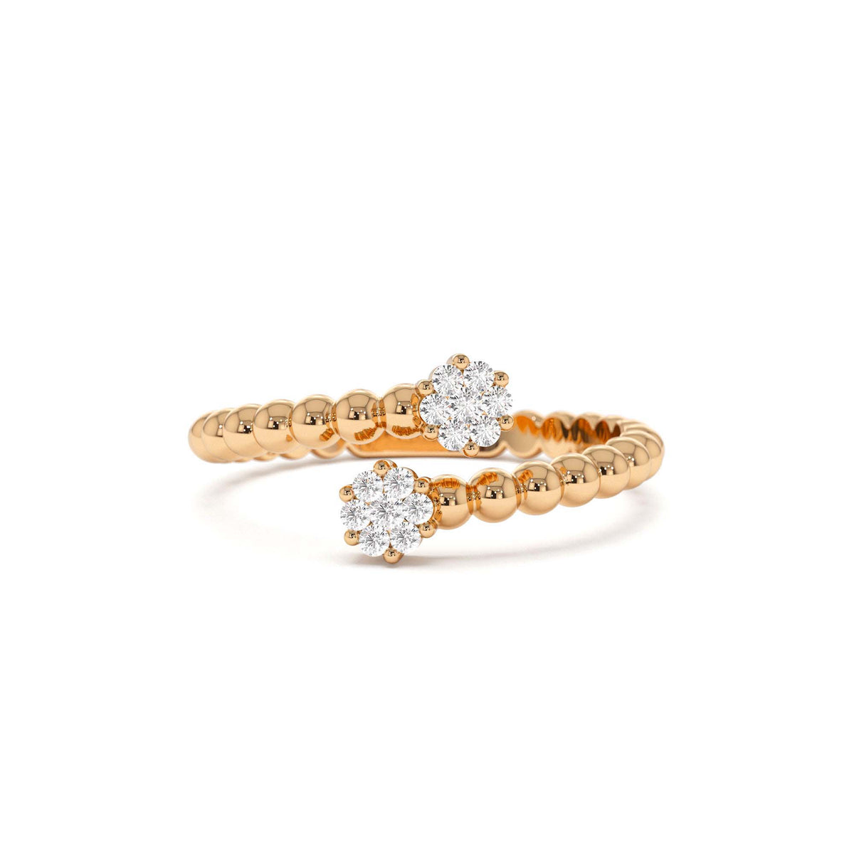 Beaded Open Bypass Diamond Illusion Ring in 14K Gold — view 5