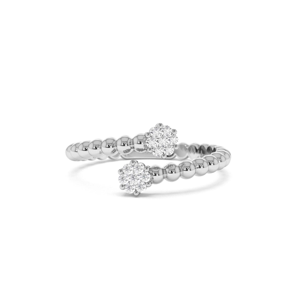 Beaded Open Bypass Diamond Illusion Ring in 14K Gold — view 4