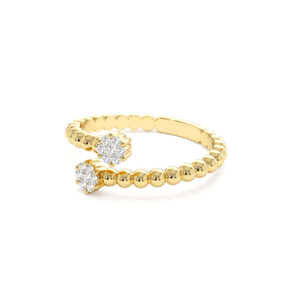 Beaded Open Bypass Diamond Illusion Ring in 14K Gold — view 2
