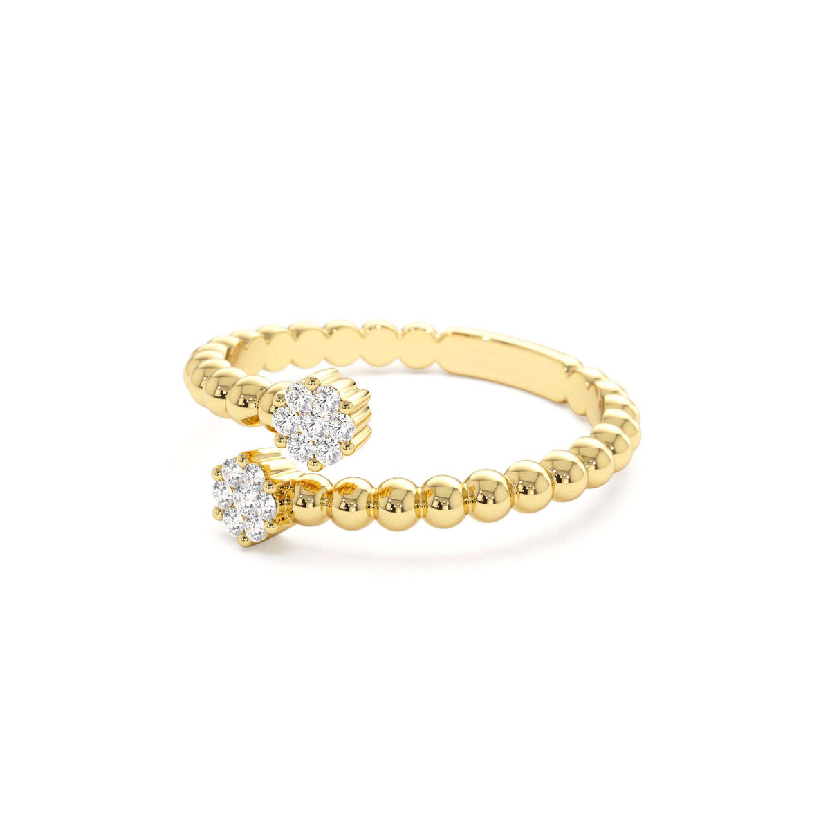 Beaded Open Bypass Diamond Illusion Ring in 14K Gold — view 2