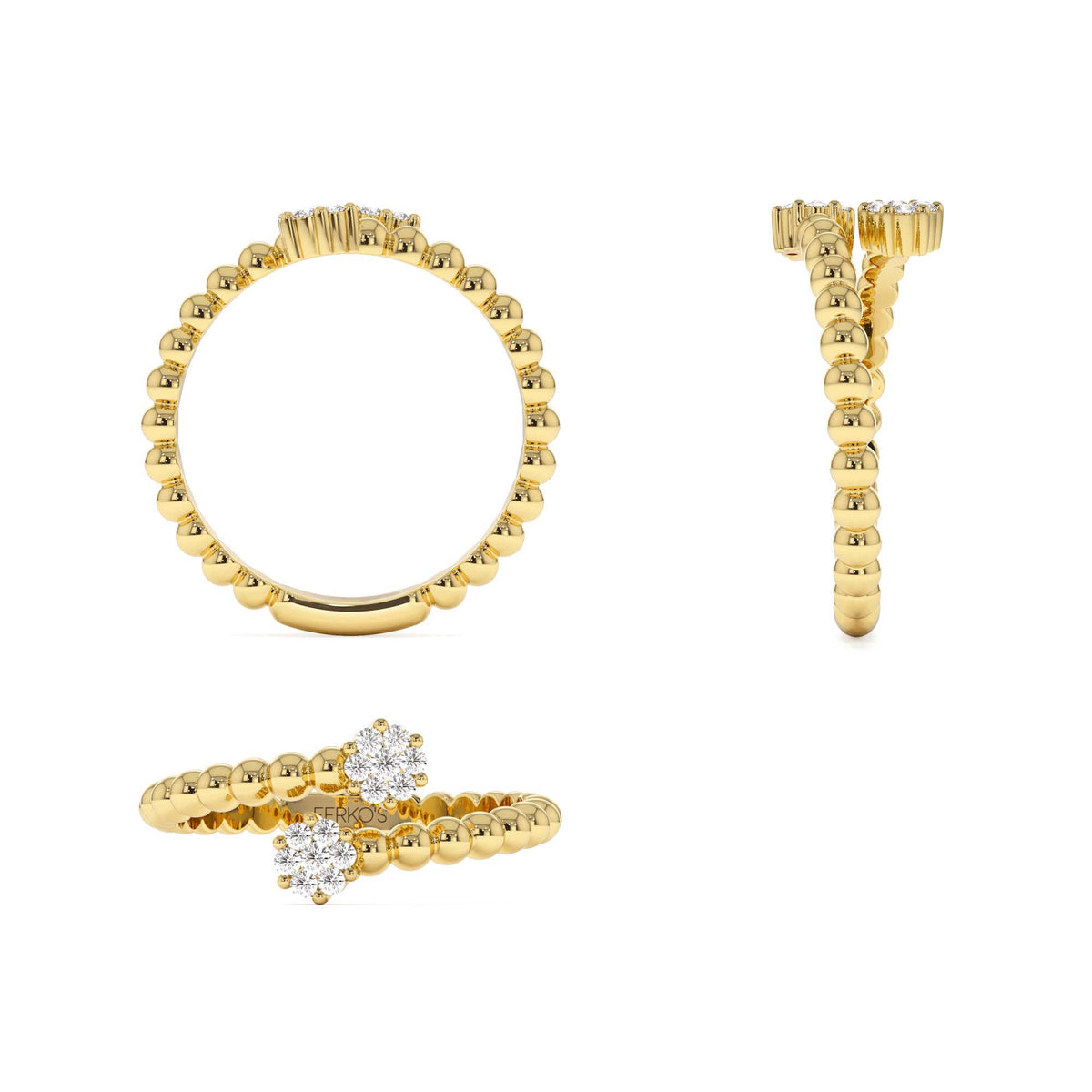 Beaded Open Bypass Diamond Illusion Ring in 14K Gold — view 3