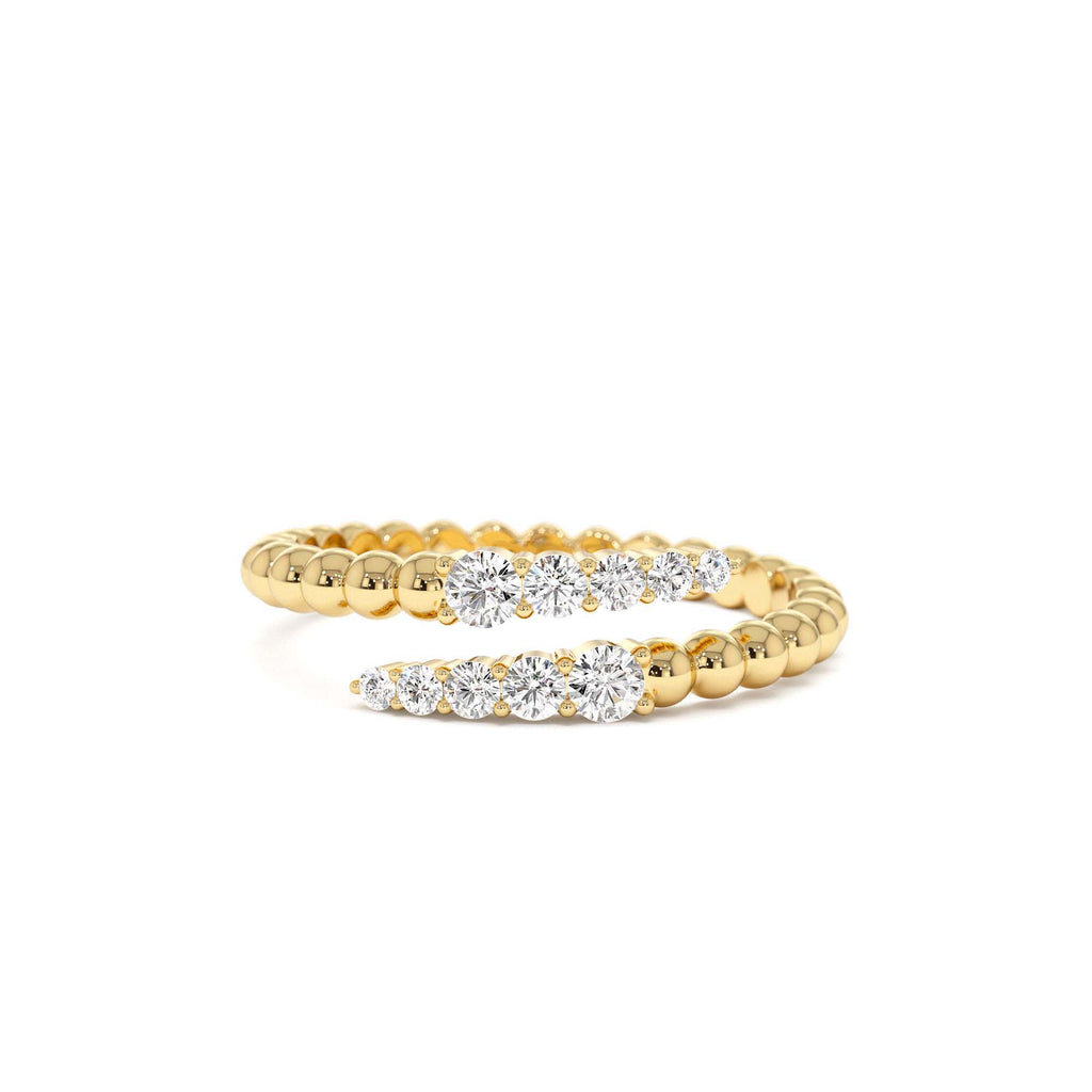 Beaded Diamond Cross Over Ring in 14K Gold — view 1