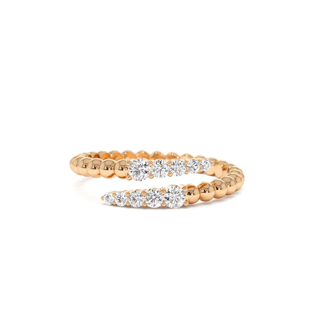 Beaded Diamond Cross Over Ring in 14K Gold — view 5