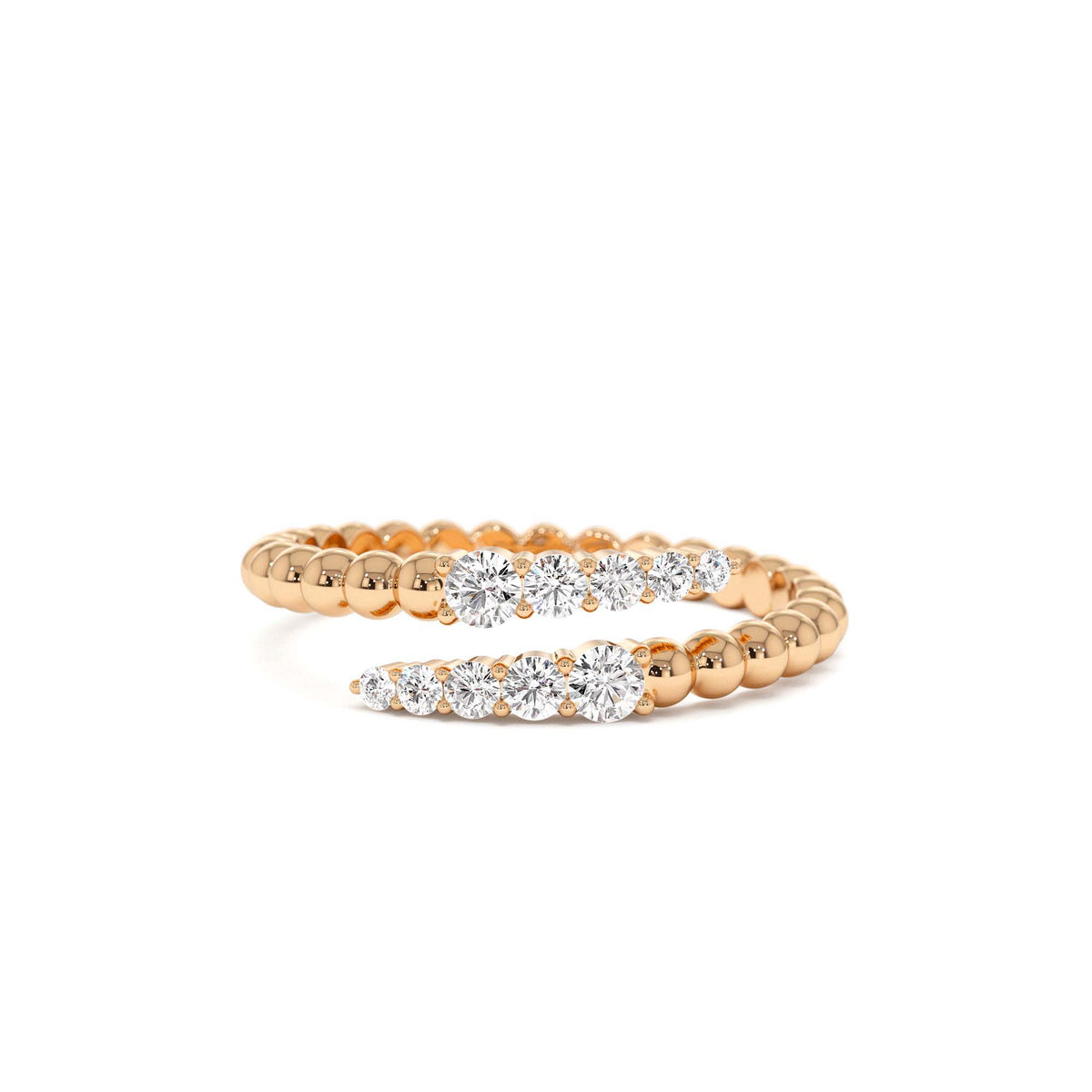 Beaded Diamond Cross Over Ring in 14K Gold — view 5