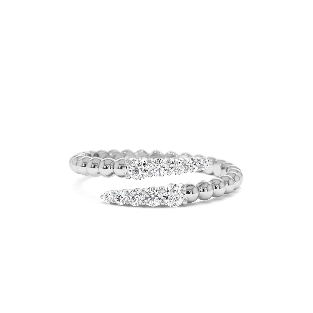 Beaded Diamond Cross Over Ring in 14K Gold — view 4