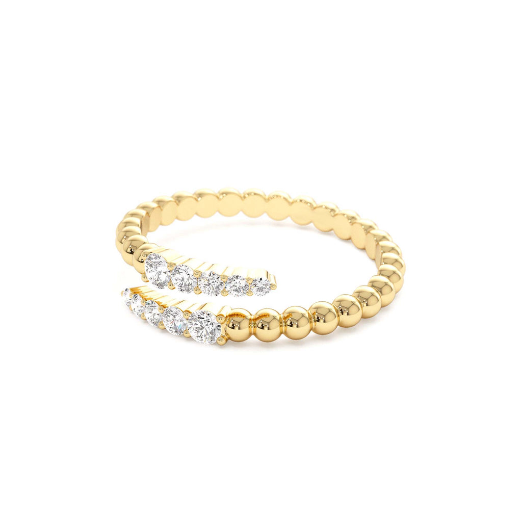 Beaded Diamond Cross Over Ring in 14K Gold — view 2