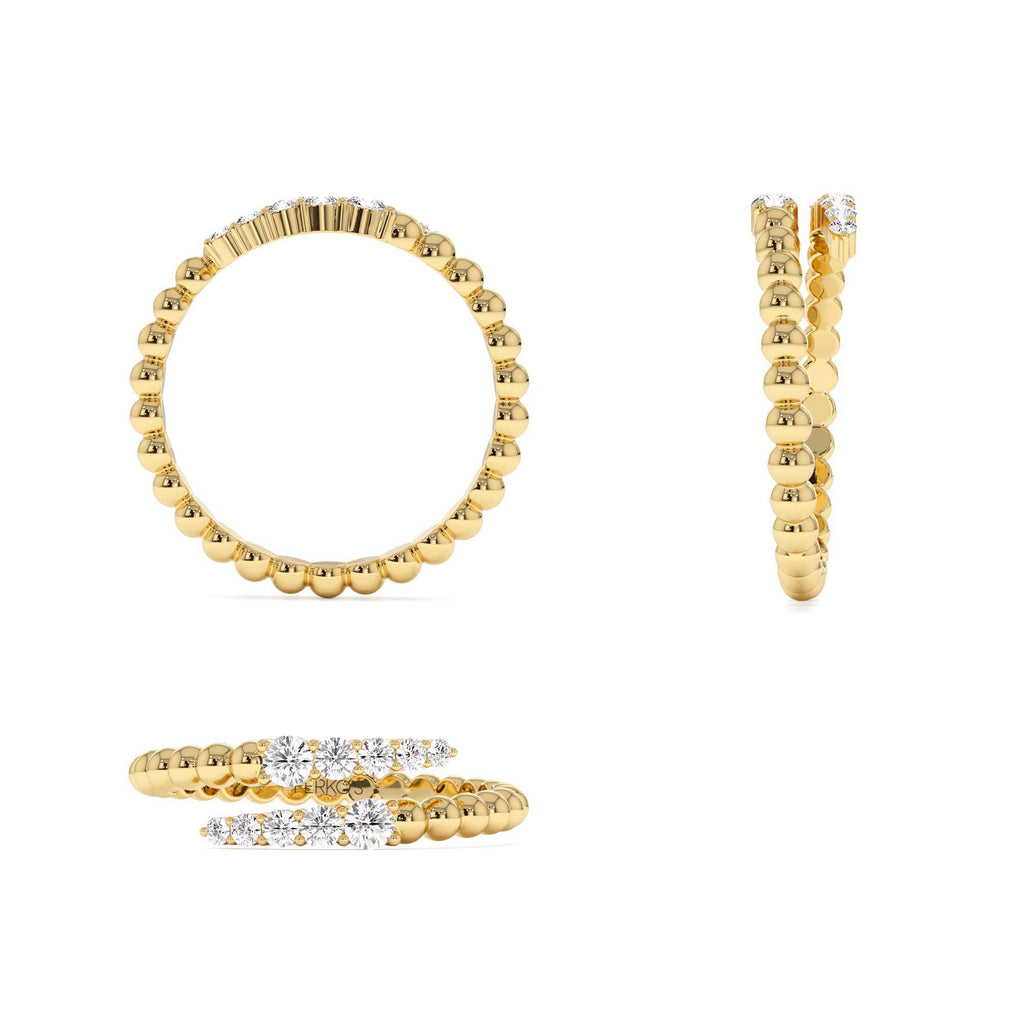 Beaded Diamond Cross Over Ring in 14K Gold — view 3