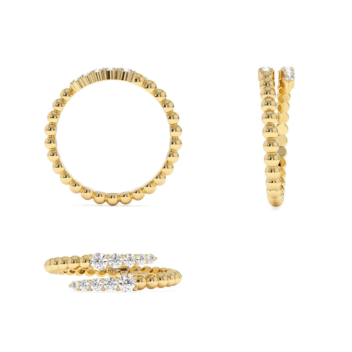 Beaded Diamond Cross Over Ring in 14K Gold — view 3