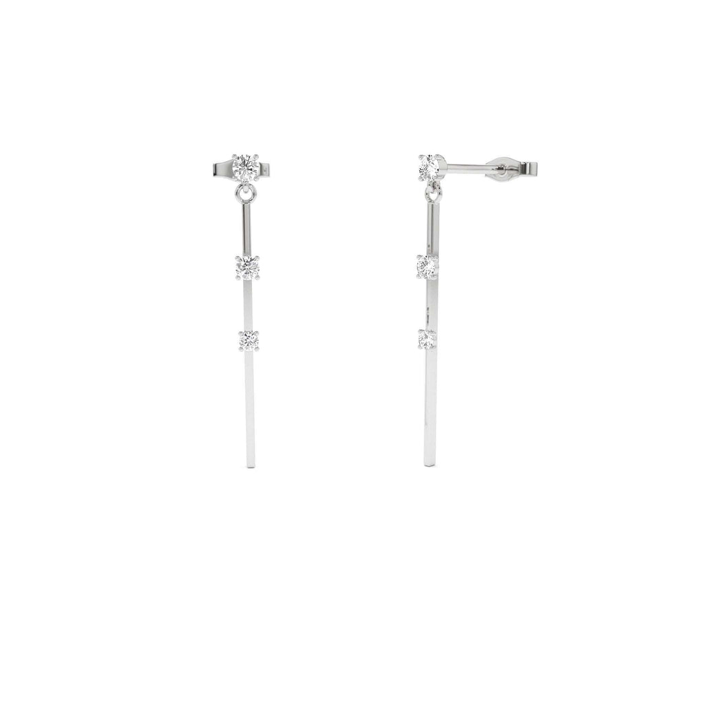Linear Bar Triple Diamond Drop Earrings in 14K Gold — view 3