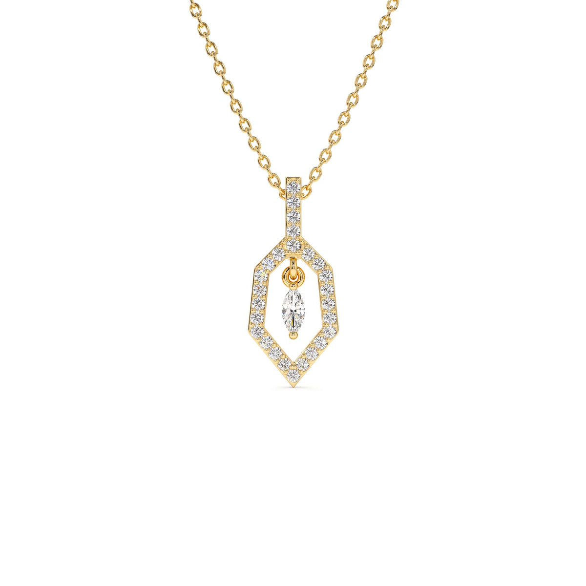 Marquise Shape Dangle Diamond Necklace in 14K Gold — view 1