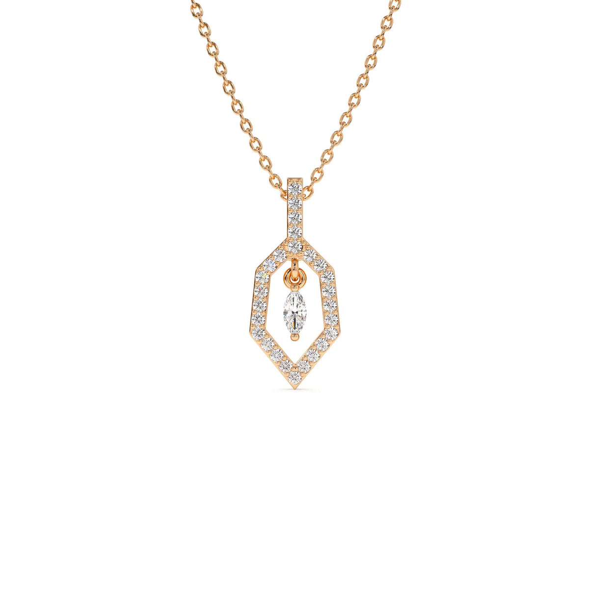 Marquise Shape Dangle Diamond Necklace in 14K Gold — view 3