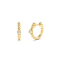 Bezel Setting Beaded Diamond Huggies in 14K Gold — view 1