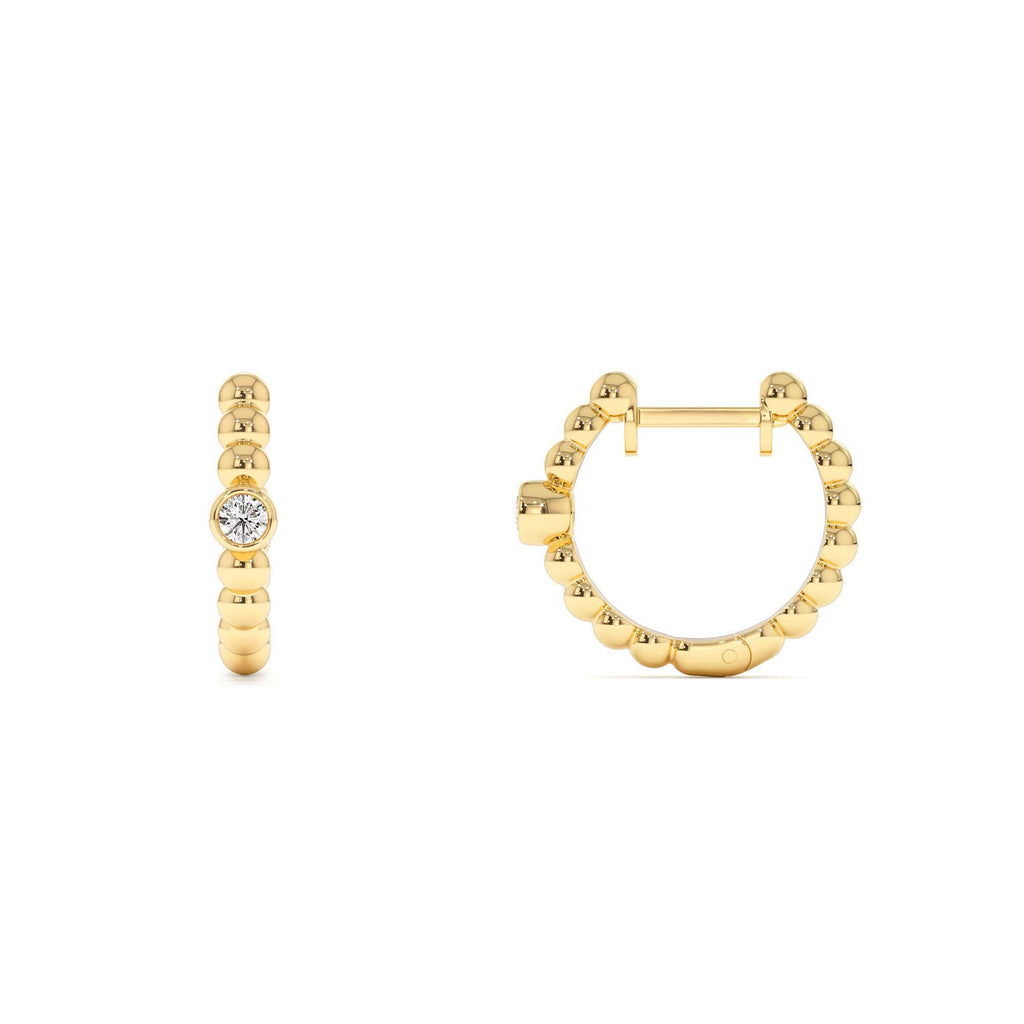 Bezel Setting Beaded Diamond Huggies in 14K Gold — view 2