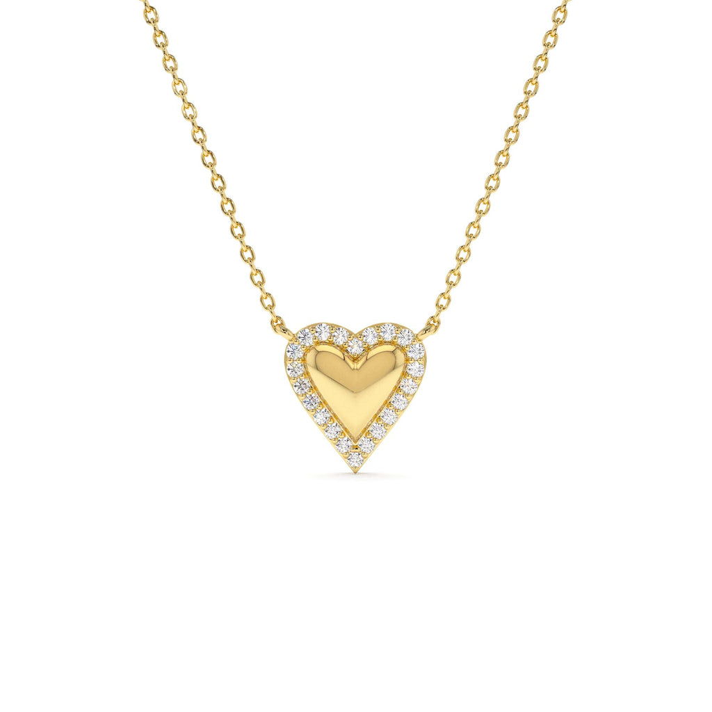 Diamond Puffed Heart Love Necklace in 14K Gold — view 1