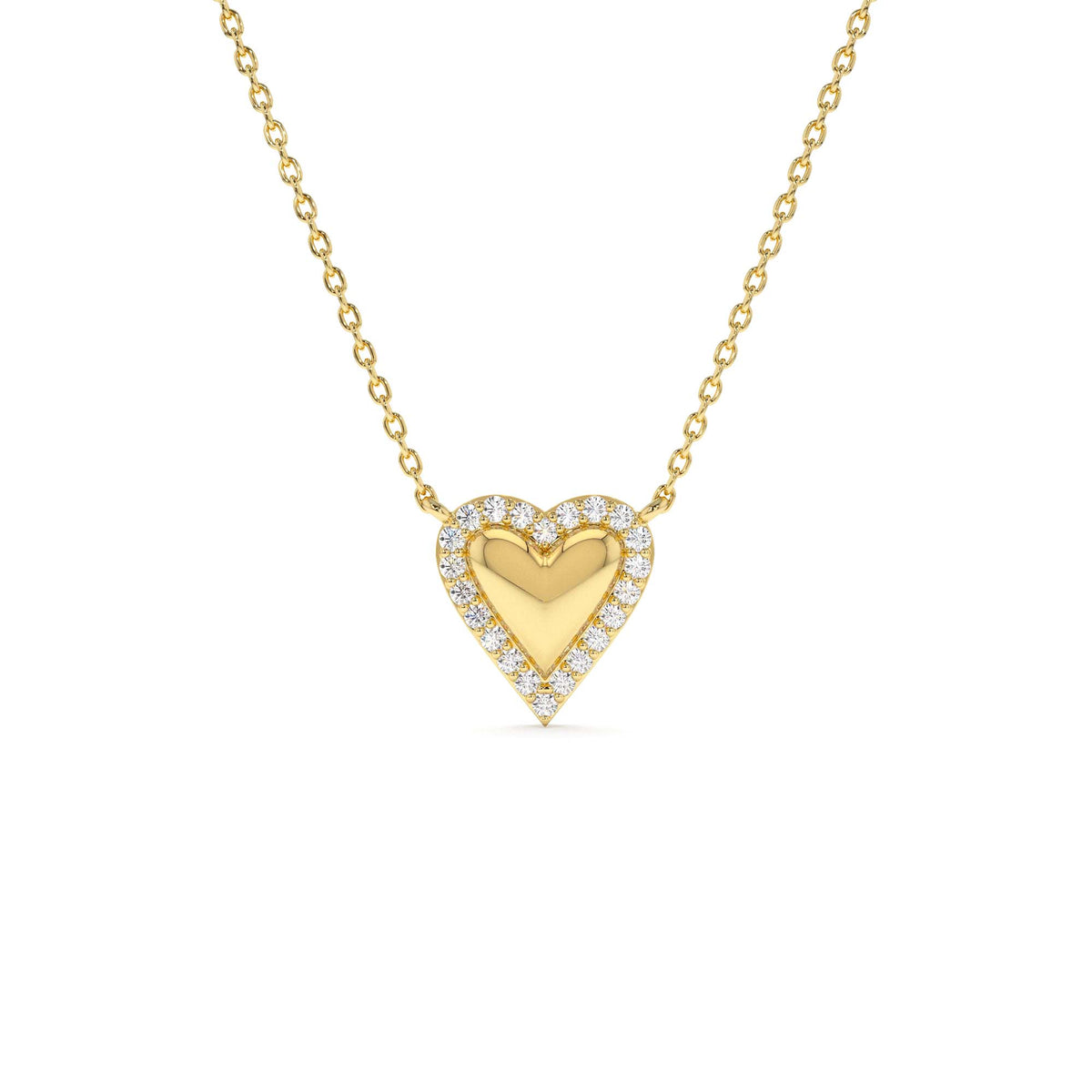 Diamond Puffed Heart Love Necklace in 14K Gold — view 1