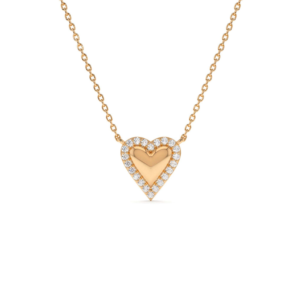 Diamond Puffed Heart Love Necklace in 14K Gold — view 3