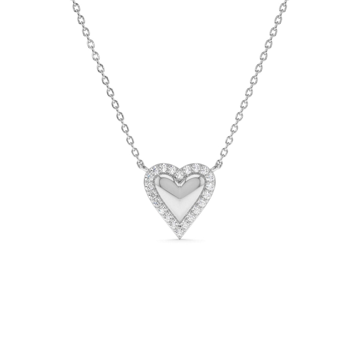 Diamond Puffed Heart Love Necklace in 14K Gold — view 2