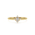 Beaded Baguette and Round Diamond Stacking Ring in 14K Gold — view 1