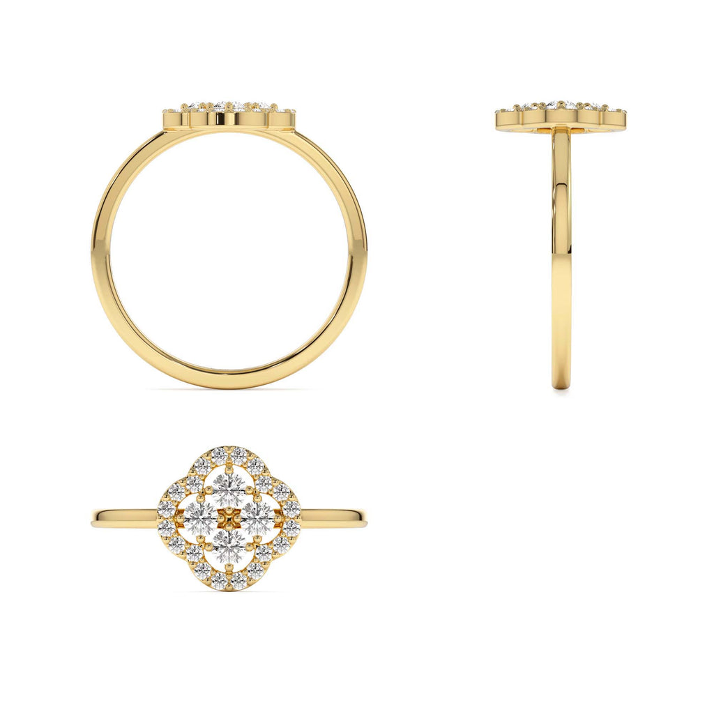 Clover Diamond Cluster Ring in 14K Gold — view 3