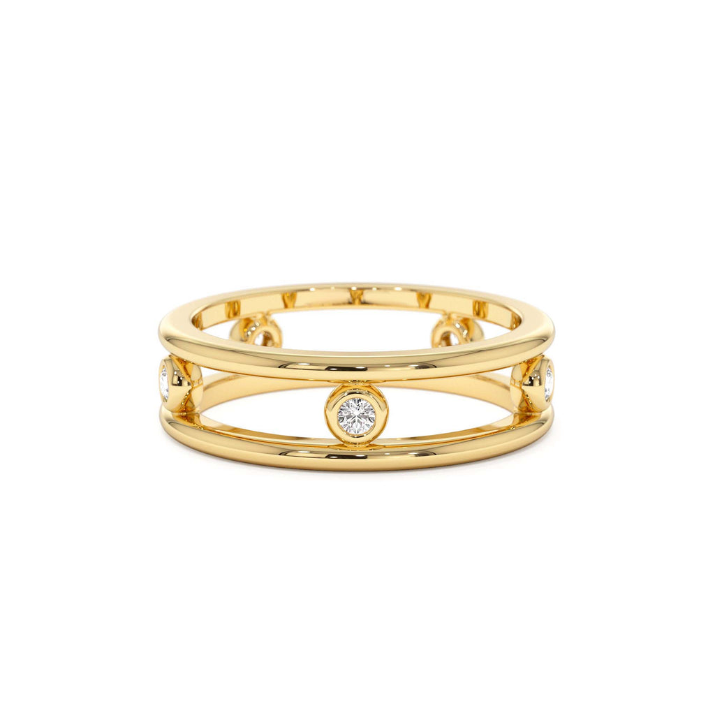Natural Diamond Bezel Setting Double Band Ring in 14K Gold — view 1